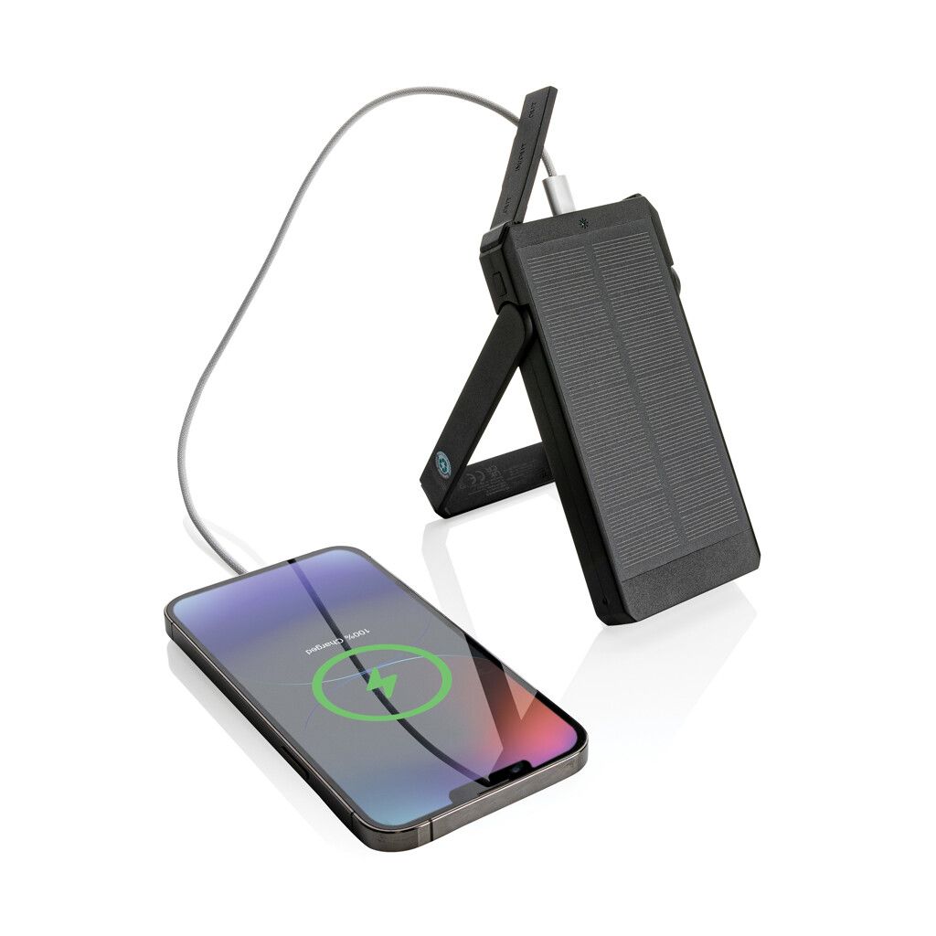 Skywave 10000mAh Solarpowerbank aus RCS recycelt. Kunststoff - schwarz-767