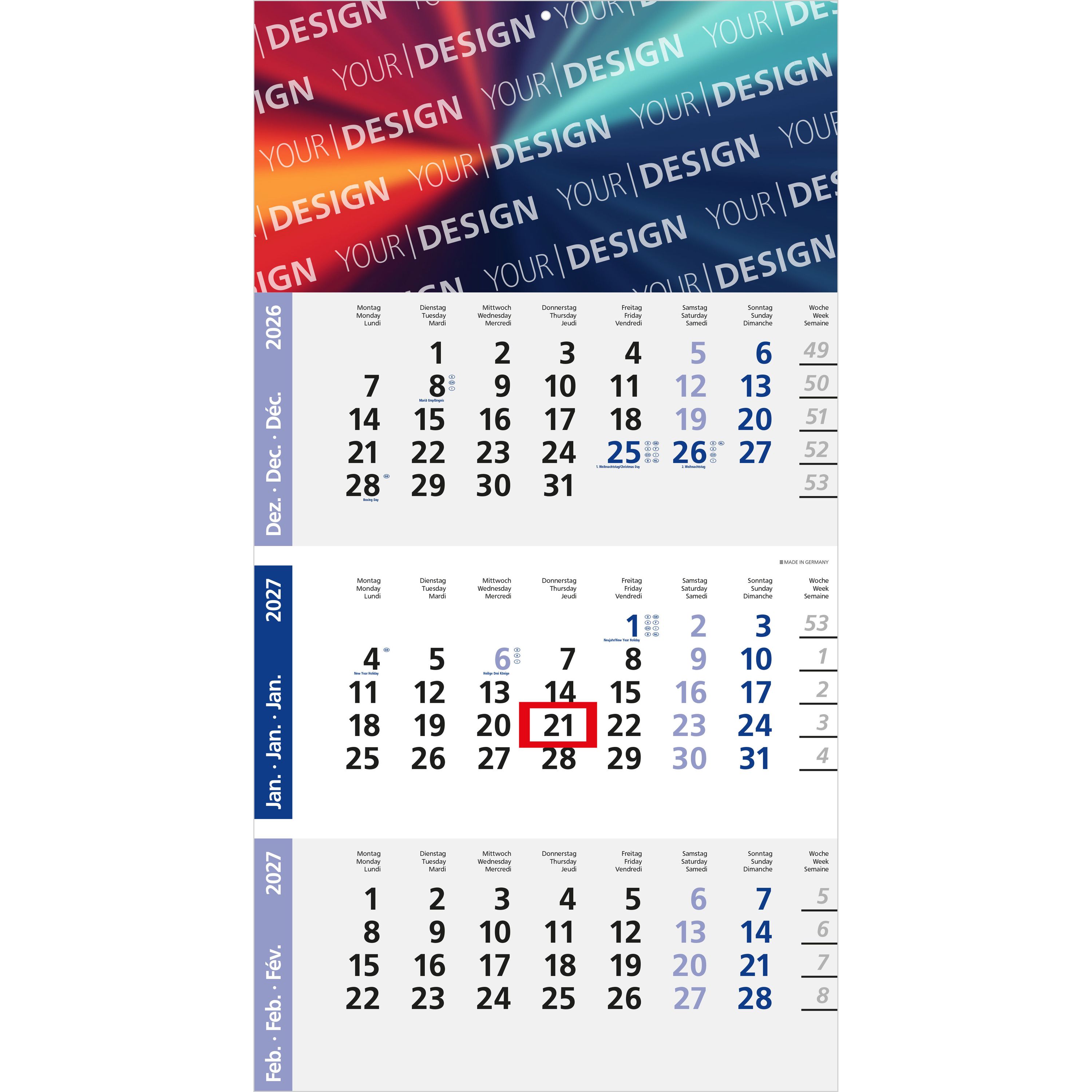 3-Monatskalender Einblatt Logic 3 Post A-780
