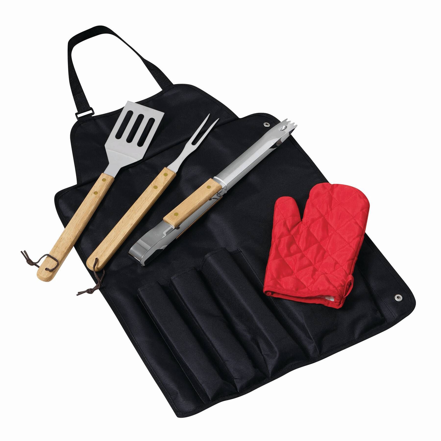 Grill-Schürze mit Grillbesteck GREAT BBQ - rot - schwarz - silber-294
