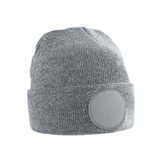 Circular Patch Beanie - heather grey-454