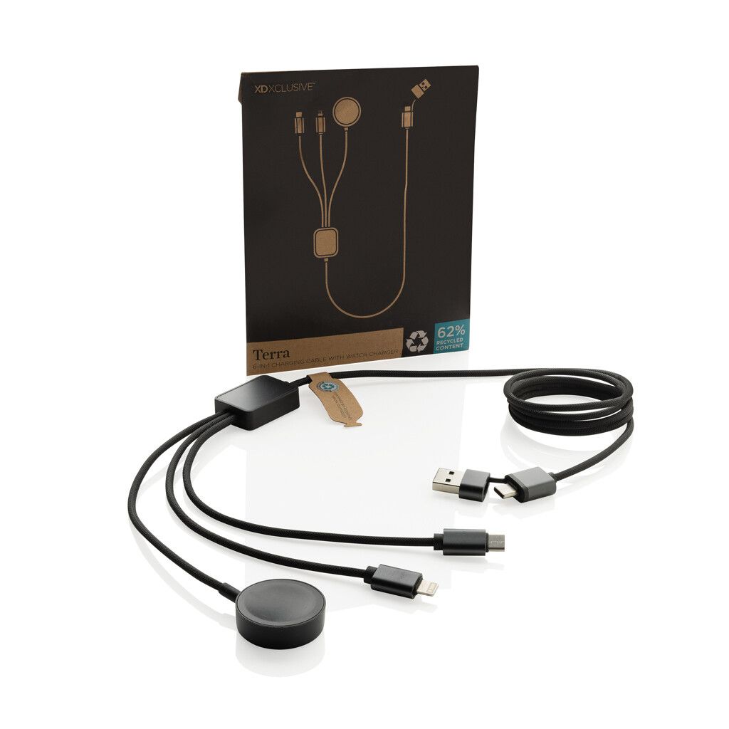 Terra RCS rPET 6-in-1-Ladekabel mit Uhrenladegerät - grau-677