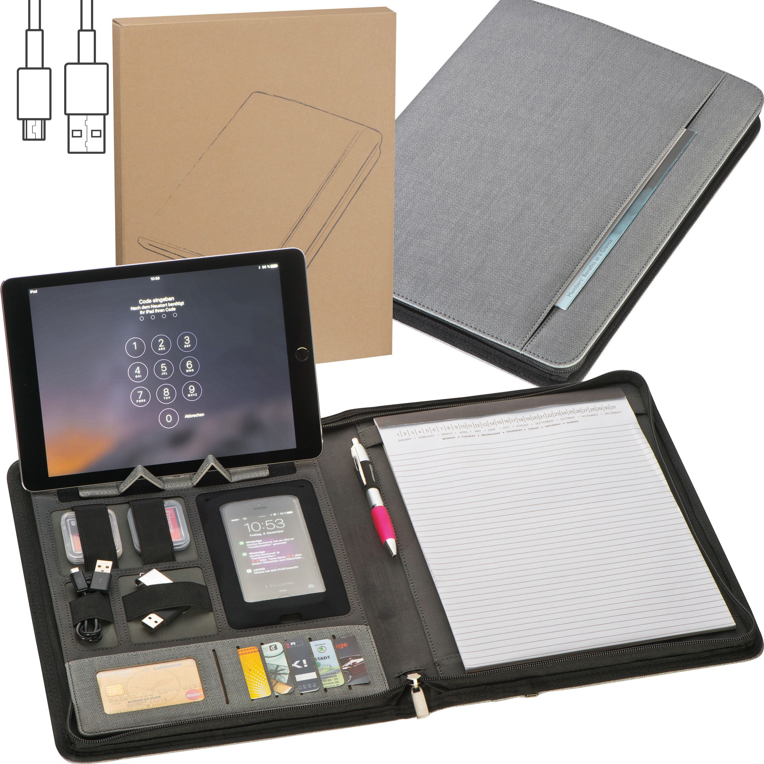 Schreibmappe mit Powerbank Elda - grau-668