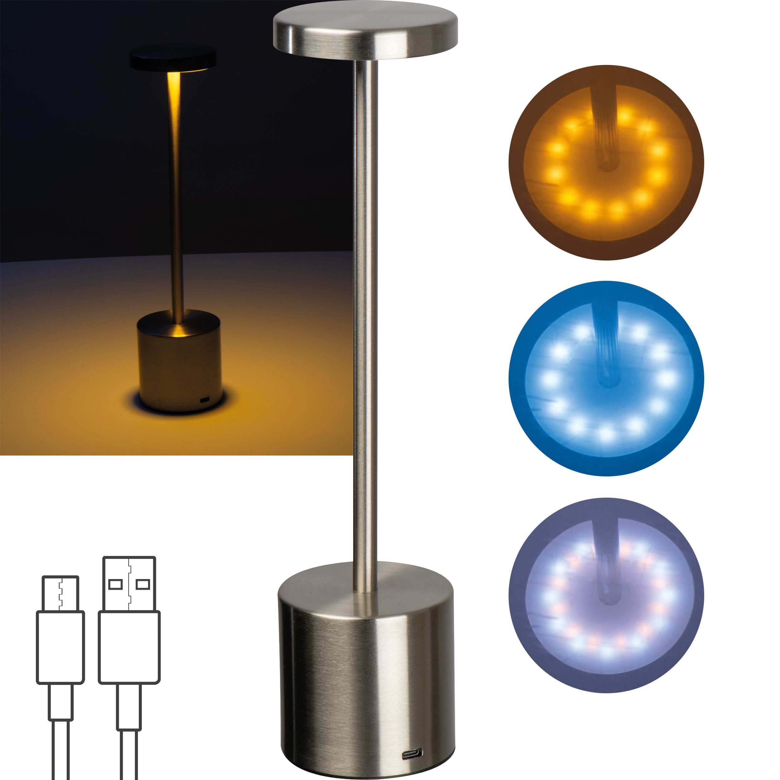Tischlampe aus Edelstahl mit Akku  - silbergrau-763