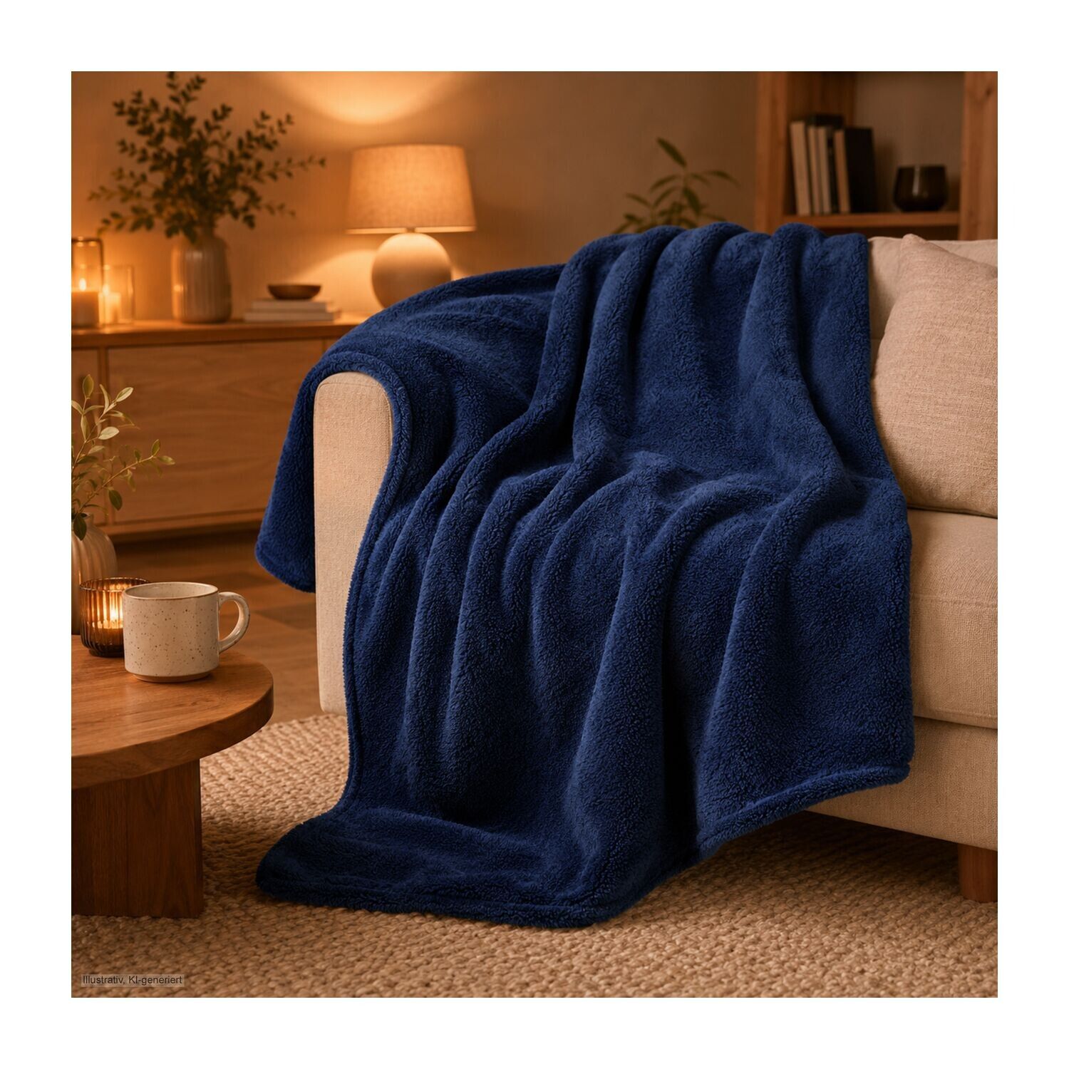 Mikroflauschdecke beige - 150x200 cm - 250 g/m² - navy-327