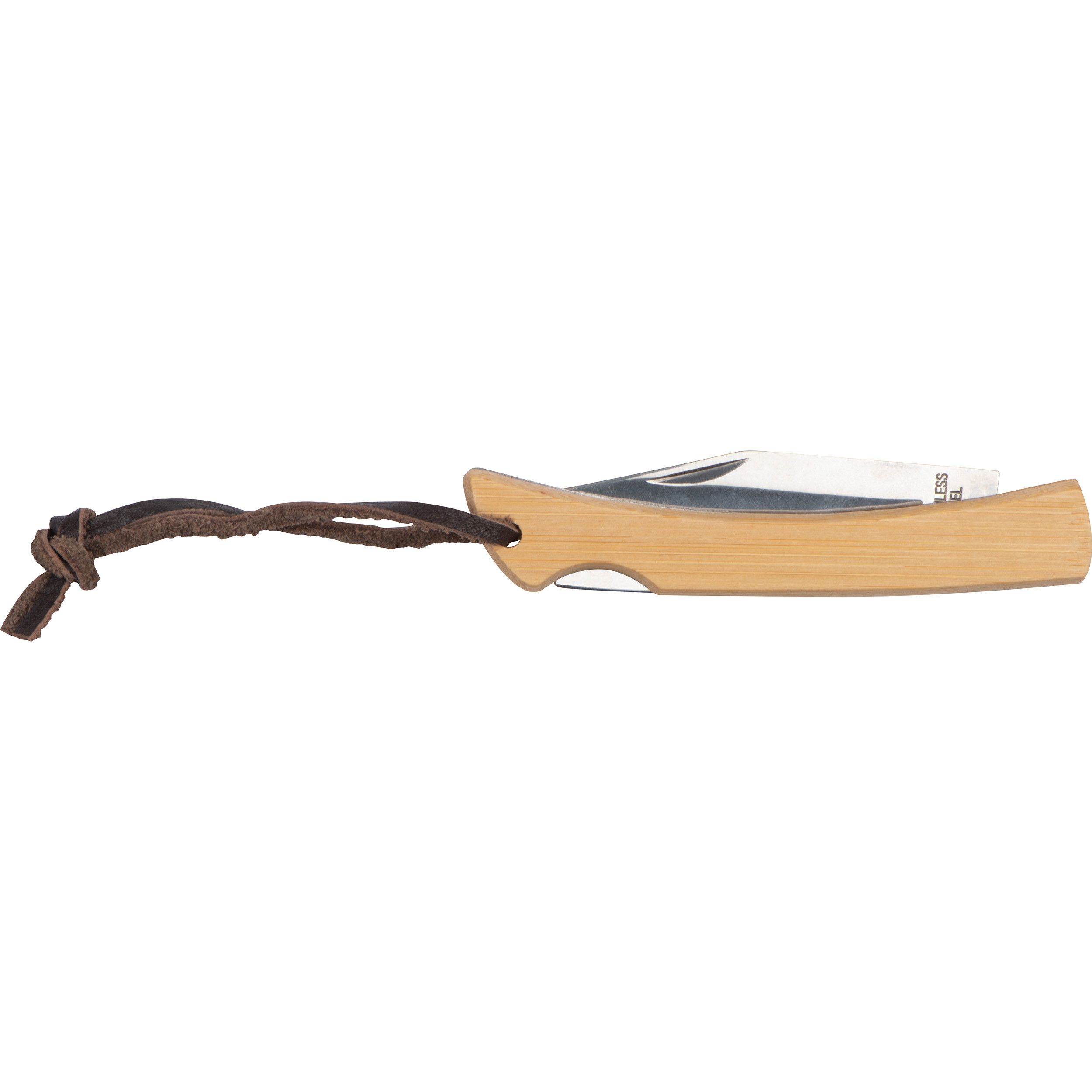 Taschenmesser mit Bambusschalen und Aufhängeschlaufe - beige-655