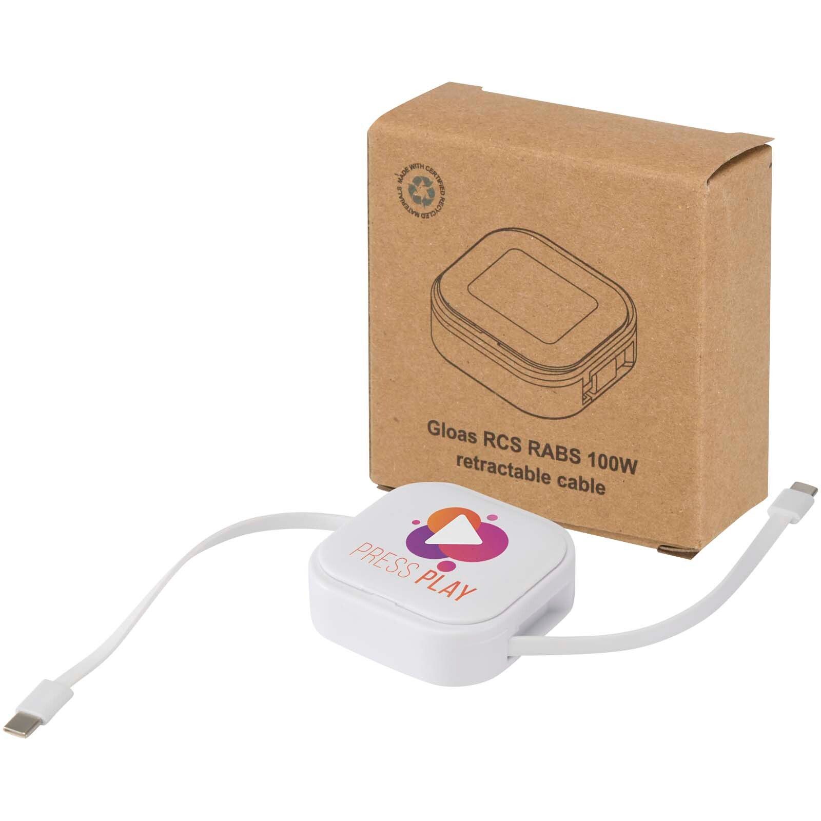 Gloas Aufrollbares 5 in 1 Kabel aus Recyclingmaterial mit Datensynchronisierung und 100 W Schnellladefunktion sowie Smartphon - weiss-934