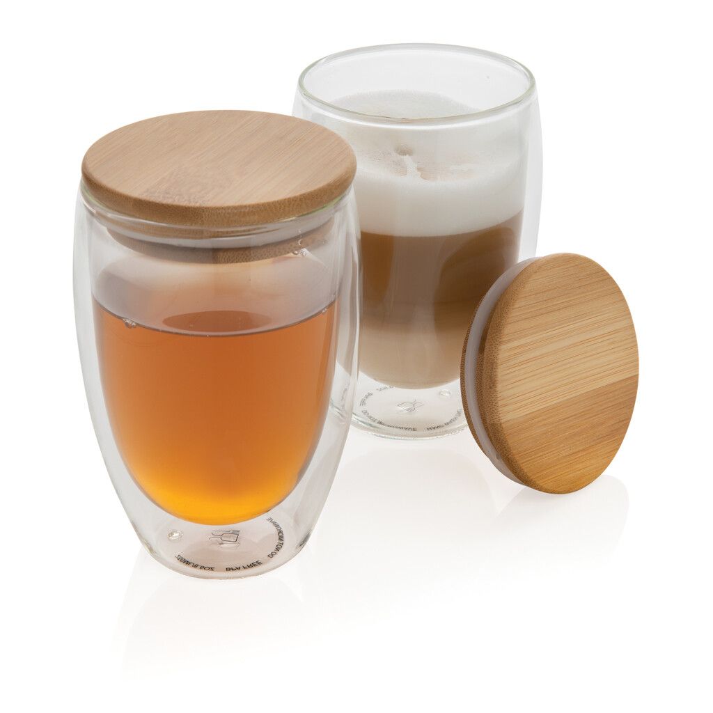 2-tlg Set Borosilikatgläser mit Bambusdeckel 350ml - transparent-664