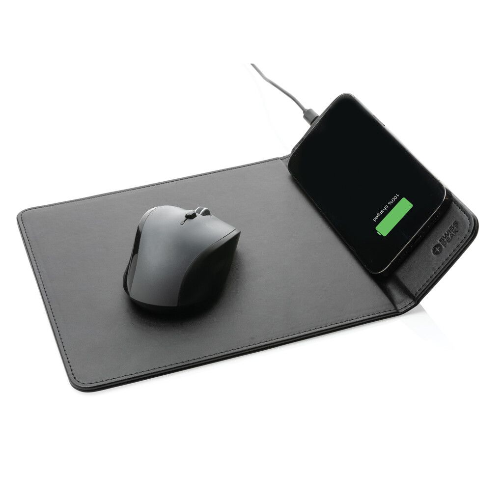 Swiss Peak RCS recyceltes 10W Wireless-Charging PU Mauspad - schwarz-696
