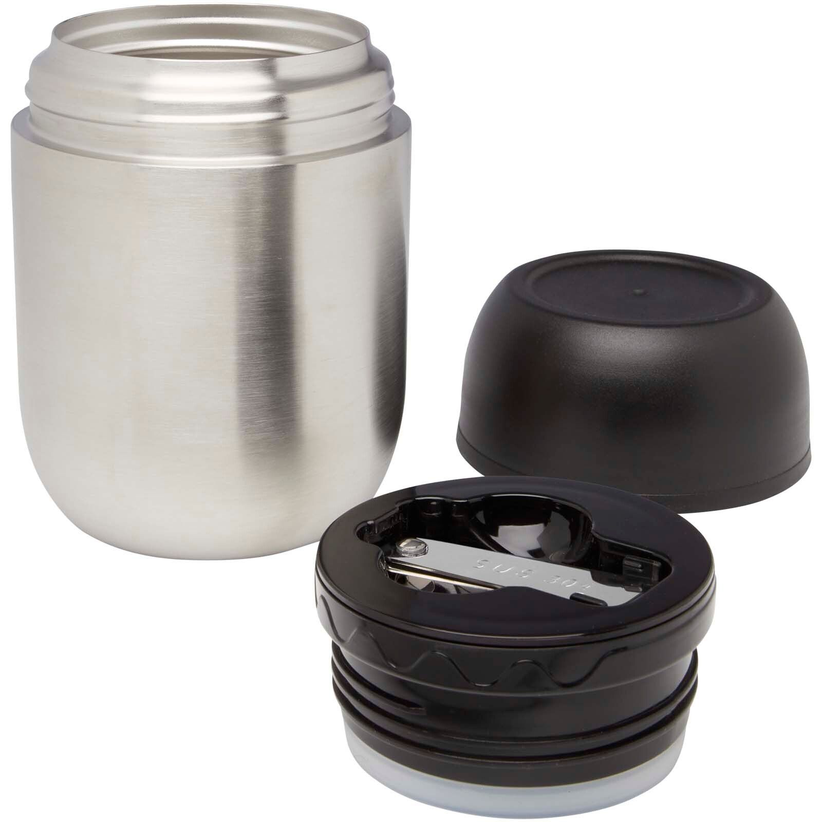 Supo 480 ml doppelwandiger Lunchpot aus recyceltem Edelstahl mit faltbarem Löffel - silber-104