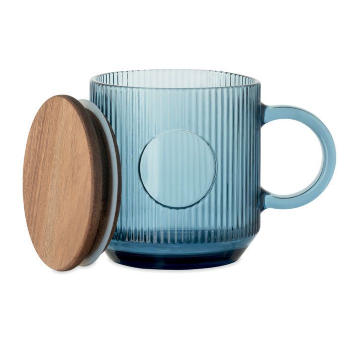 Gerippter Glasbecher 300ml VITRIO MUG - transparent blau-844