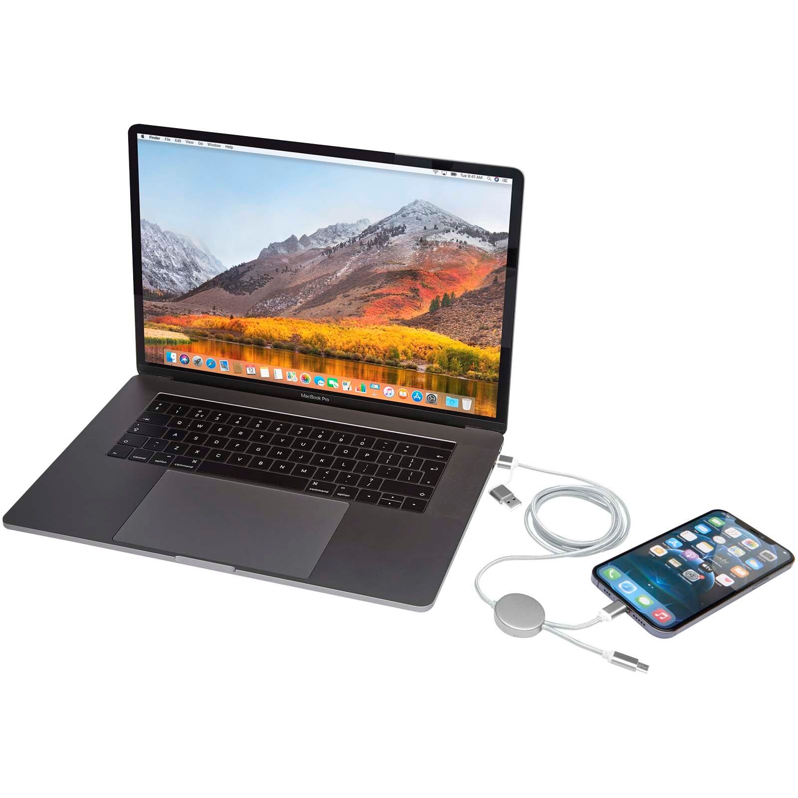Alasia 150 cm 5-in-1 Kabel aus recyceltem Kunststoff für Datenübertragung und 27W Schnellladung - silber-916