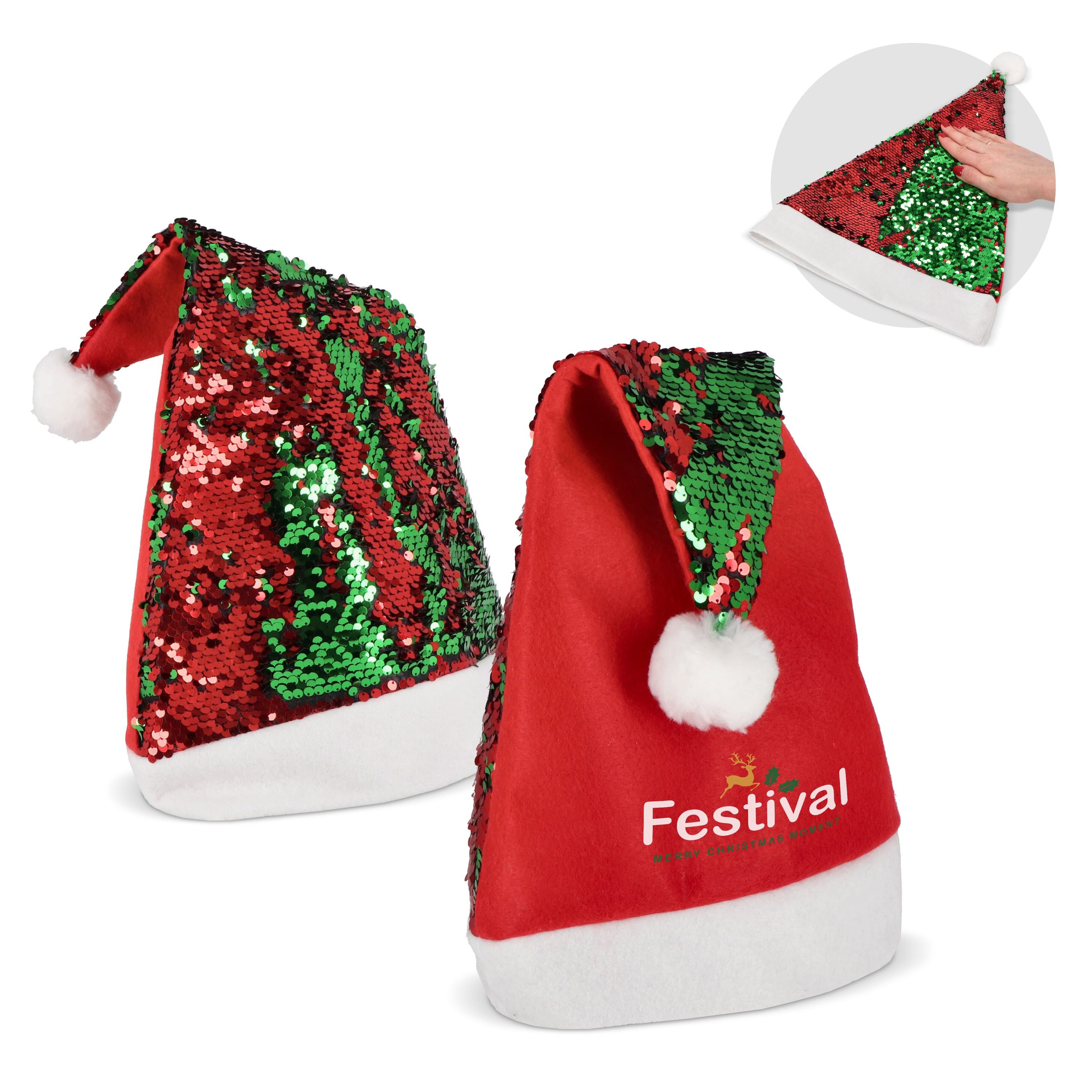 Zweifarbige Pailletten-Weihnachtsmütze - rot  -  grün-381