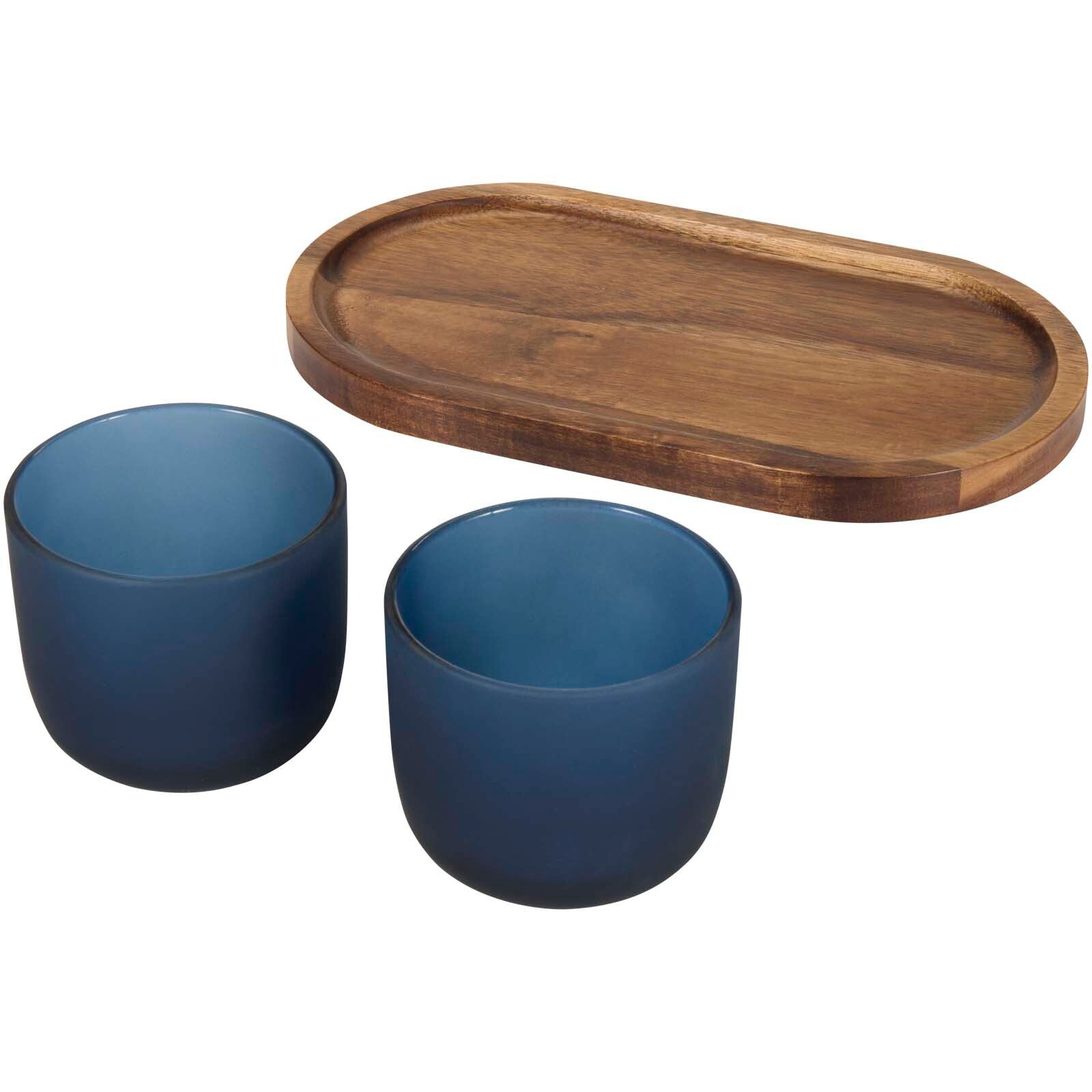 Male Set aus Holztablett und Glastassen - hale blau-386