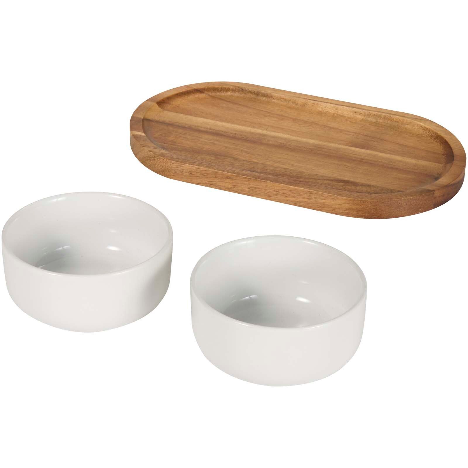 Noa Set aus Holztablett und Keramik- Servierschalen - weiss-987