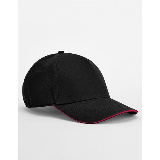 EarthAware® Classic Organic Cotton 5 Panel Cap - Sandwich Peak - black - classic red-868