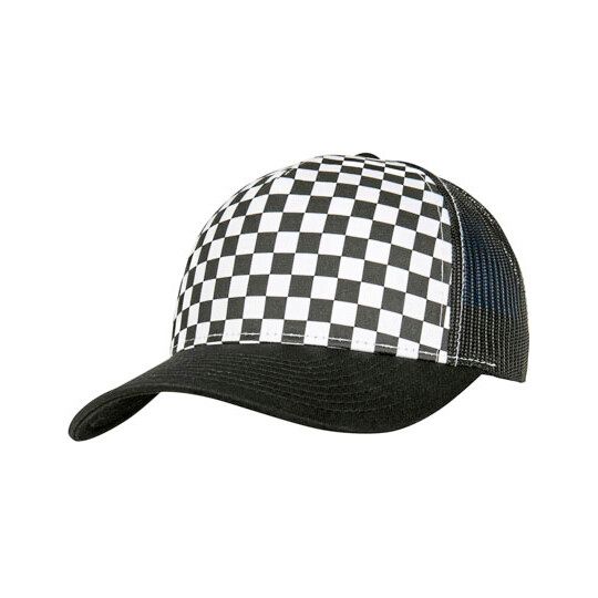 Checkerboard Retro Trucker - black - white-433