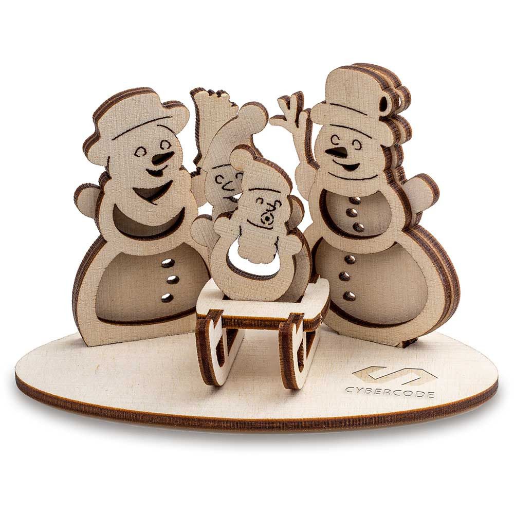 3D Holzpuzzle-Karte - Schneemann-Familie mit Lasergravur-630