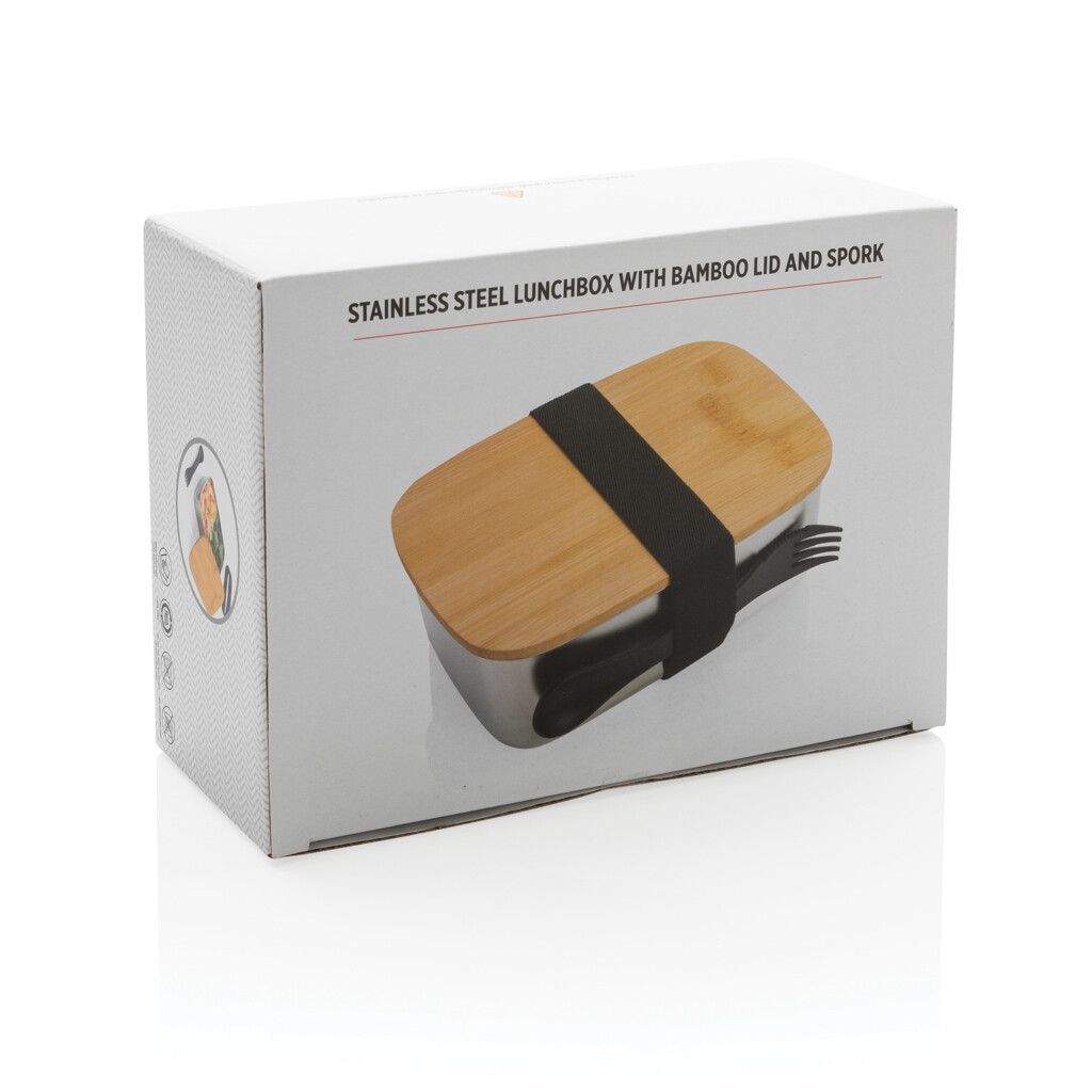 Stainless Steel Lunchbox mit Bambus-Deckel und Göffel - silber-946