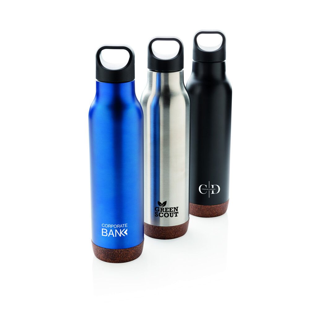 Auslaufsichere Vakuum-Flasche mit Kork - blau-515