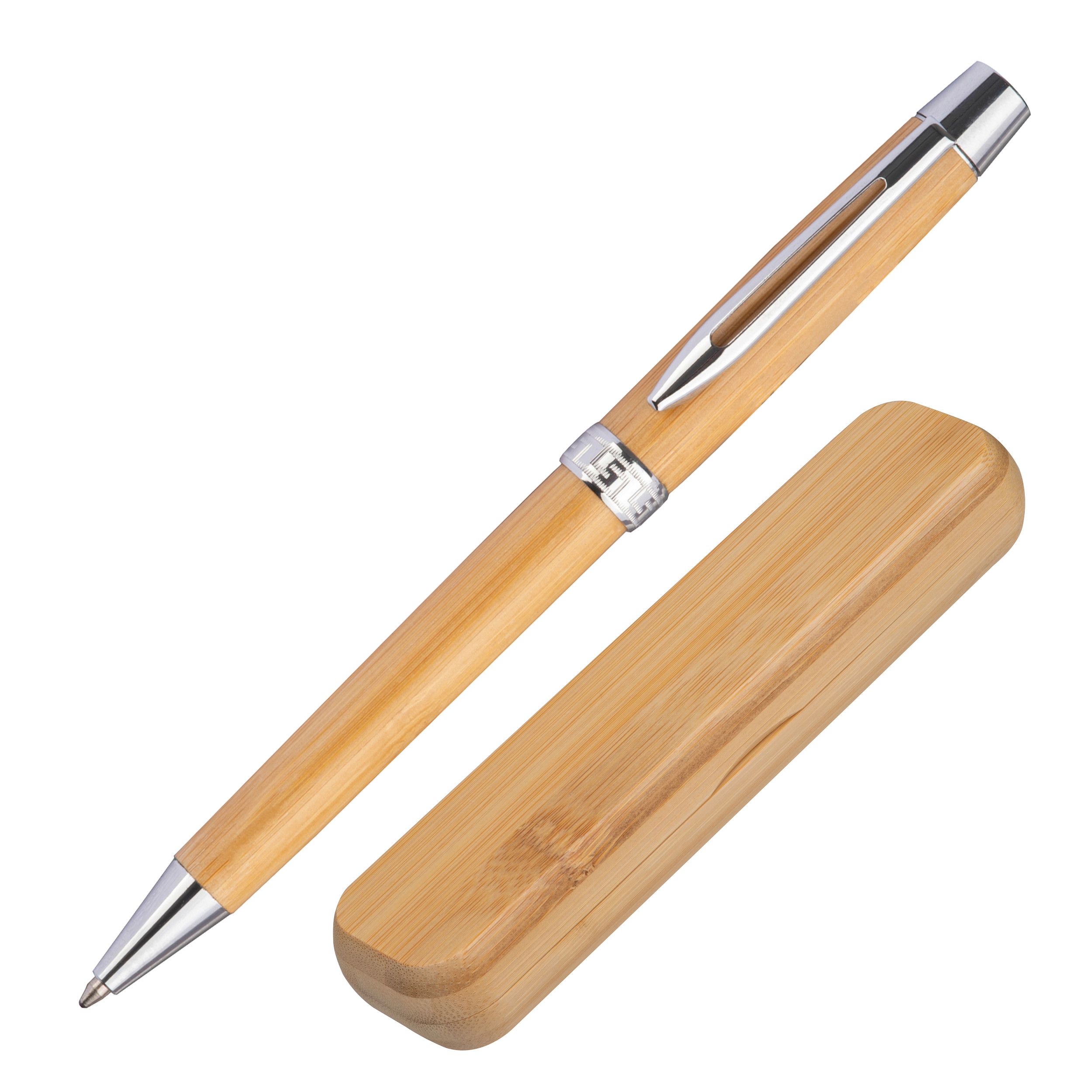 Bambus Drehkugelschreiber im Etui - beige-848