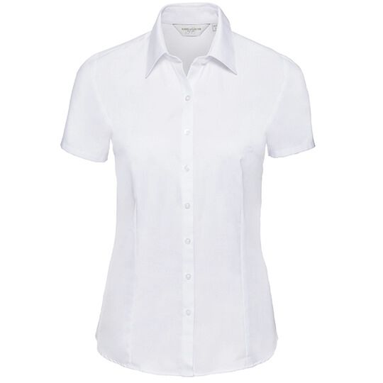 Ladies' Short Sleeve Tailored Herringbone Shirt - white-566