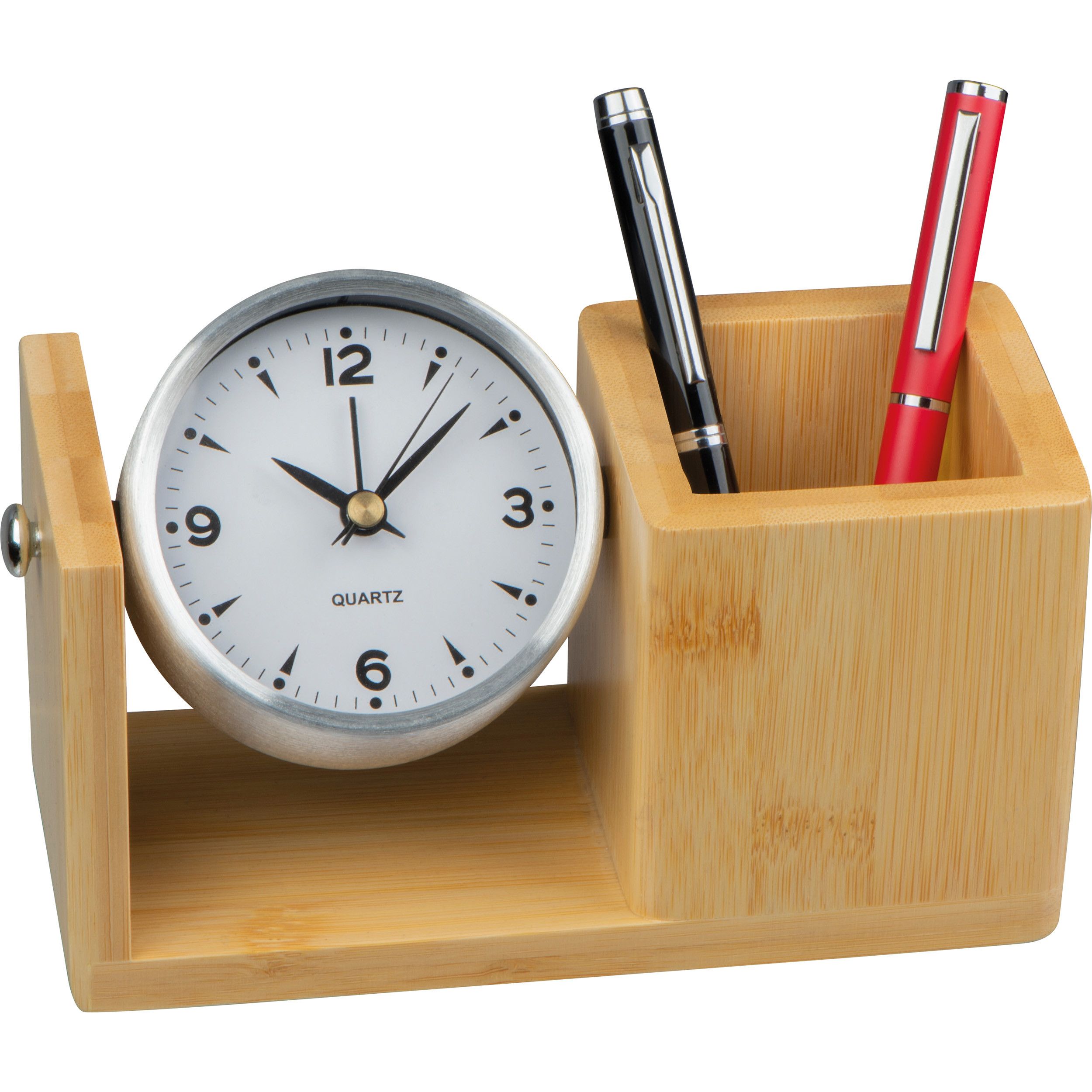 Stifteköcher aus Bambus mit analoger Uhr - beige-410