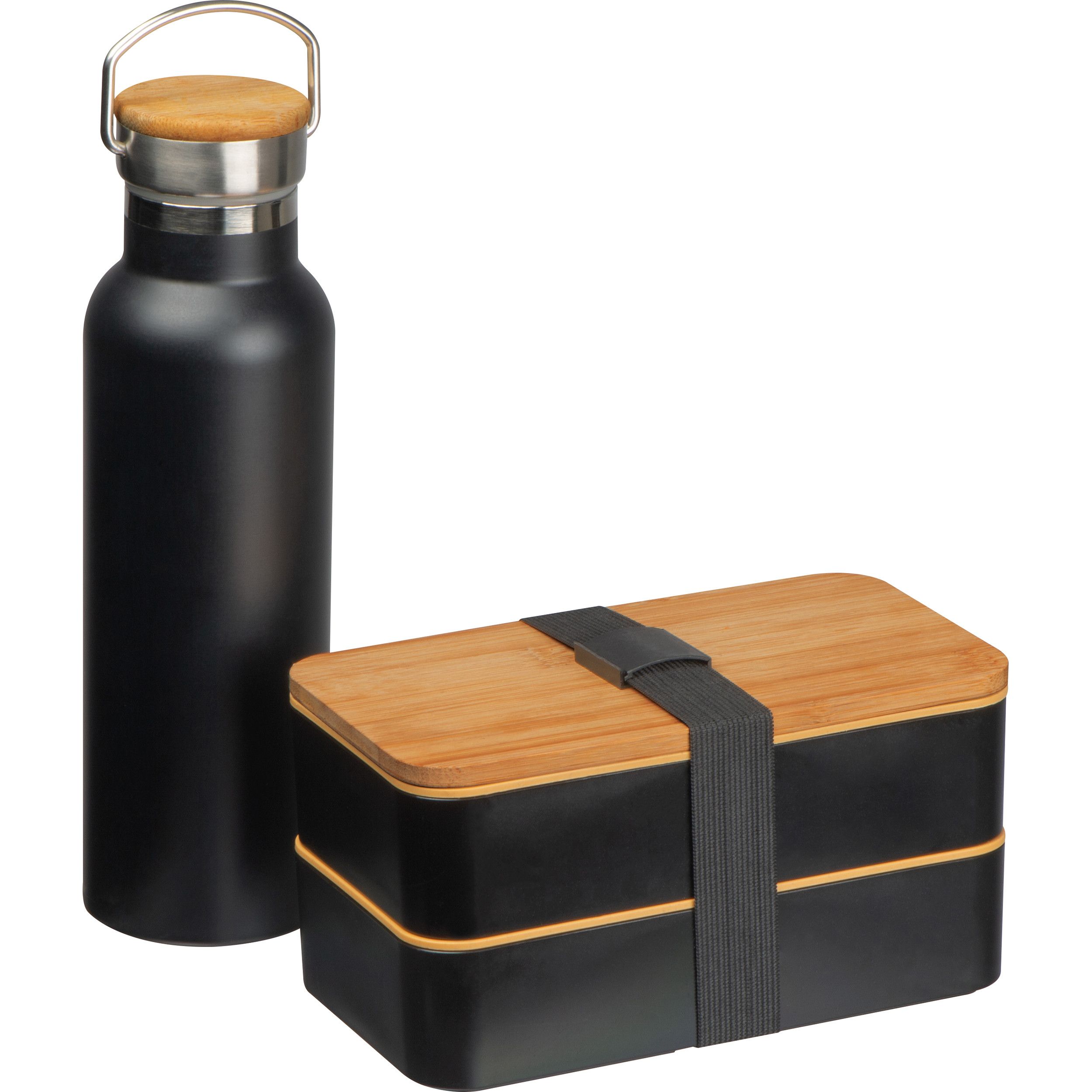 Set aus Lunchbox und Trinkflasche - schwarz-653