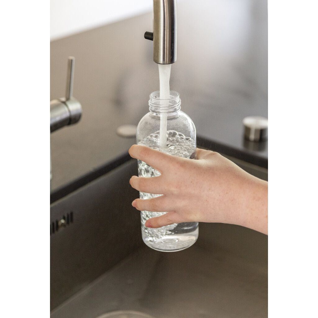 Auslaufsichere Trinkflasche mit Metalldeckel - transparent-537