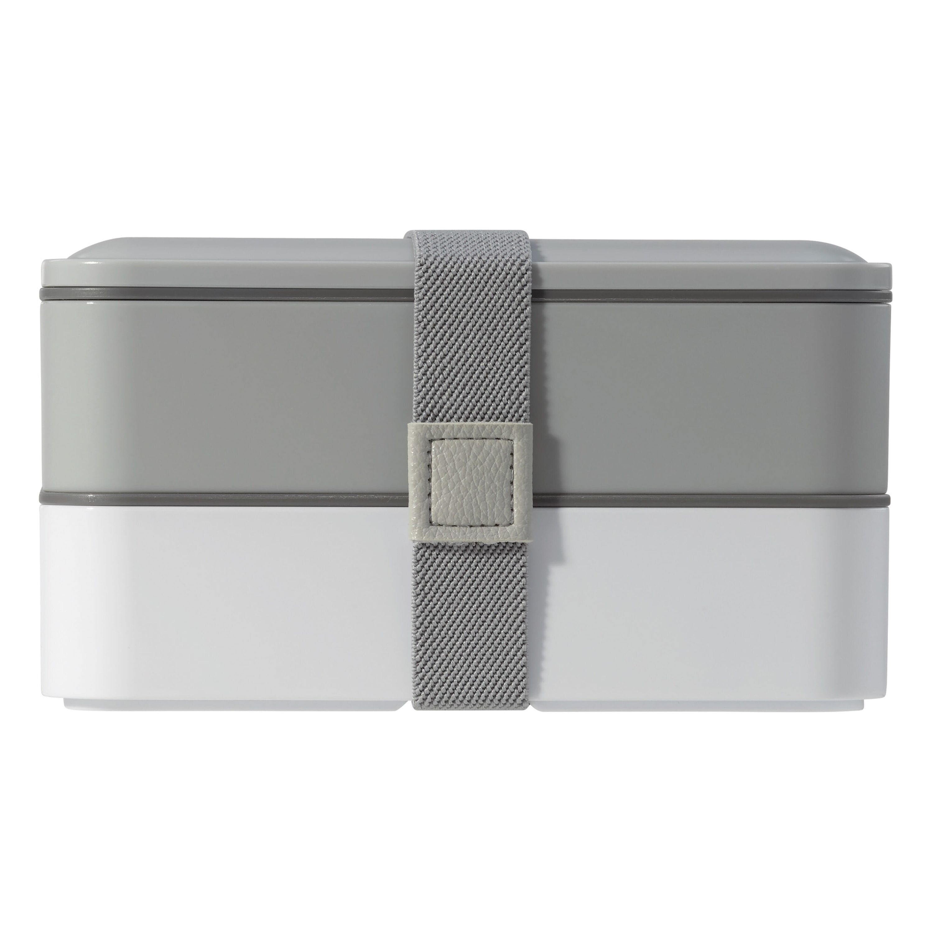 Bento box mit Besteck 1250ml - grau  -  weiss-747