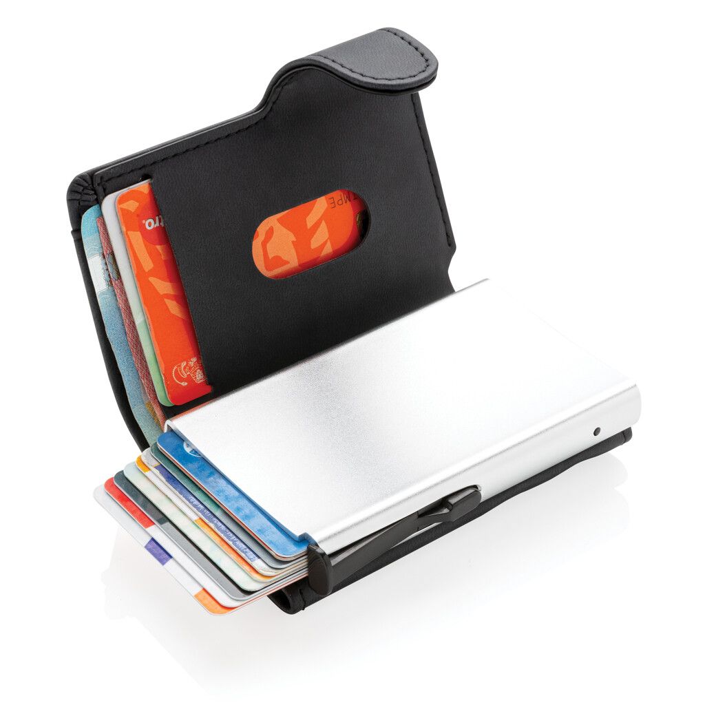 Aluminium RFID Kartenhalter mit PU-Börse - schwarz-914