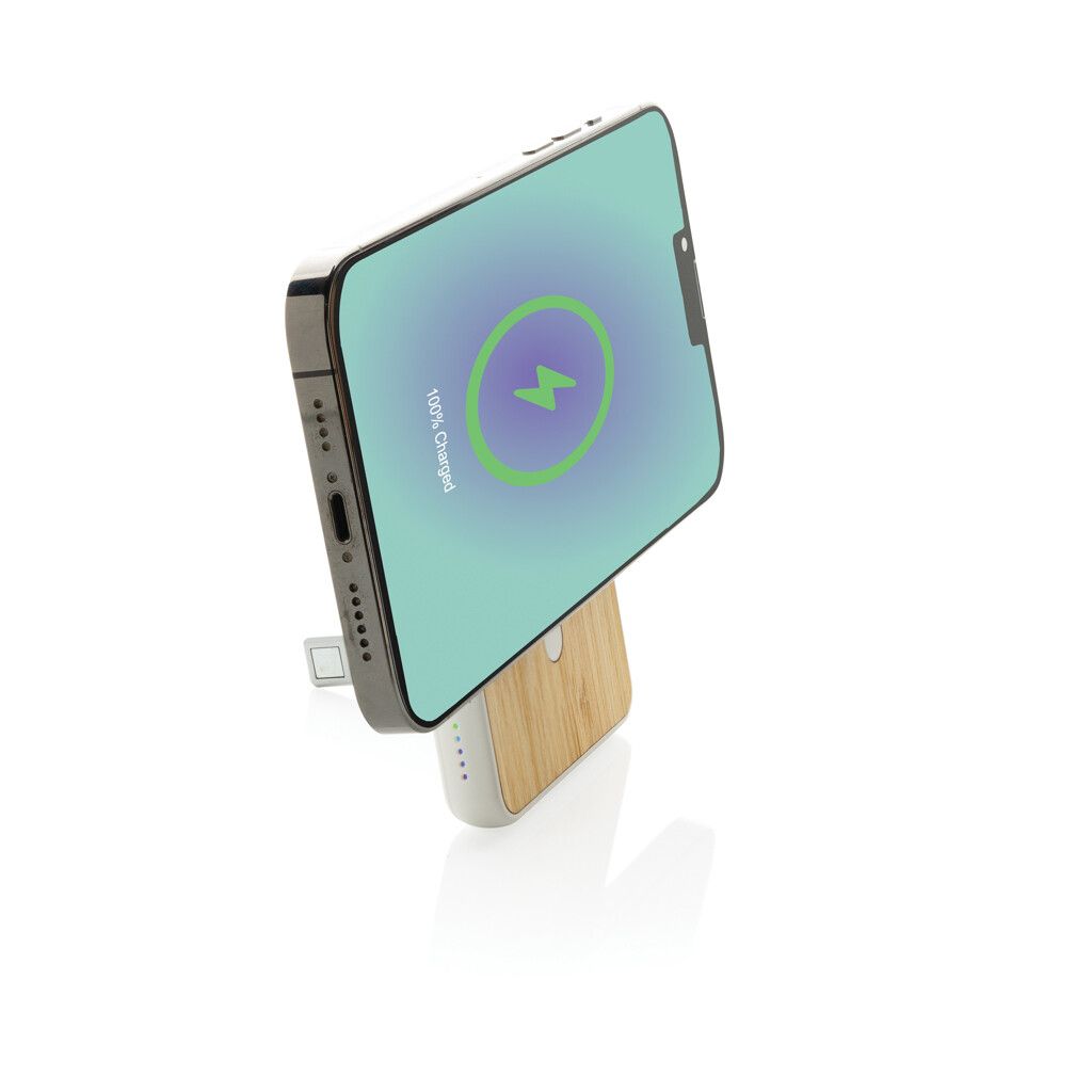 Zen 5000mAh 5W magnetische Bambus-Powerbank aus RCS rPlastik - weiß-940