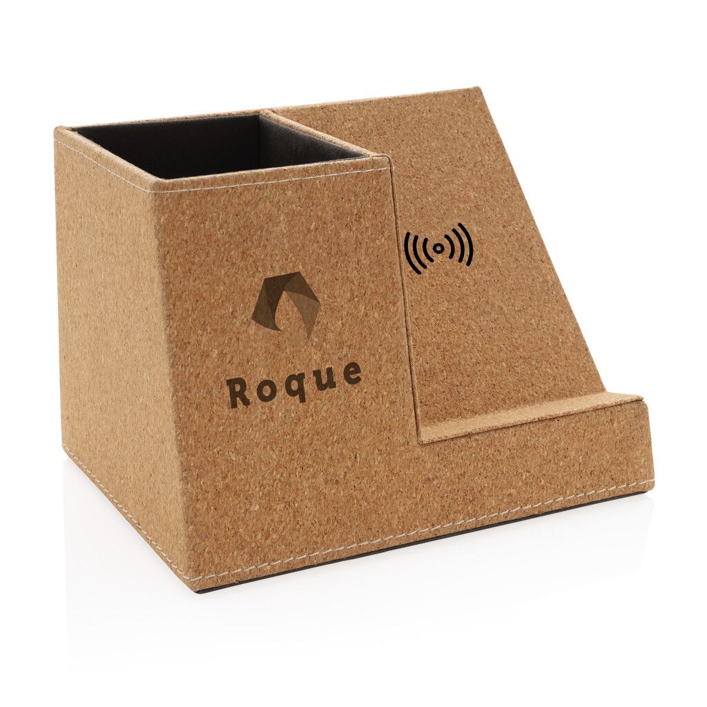 Kork Stiftehalter mit 5W Wireless Charger - khaki-880