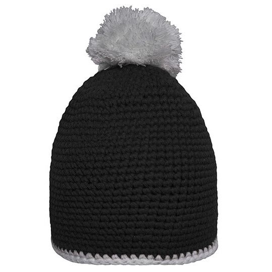 Pompon Hat With Contrast Stripe - black - light grey-65