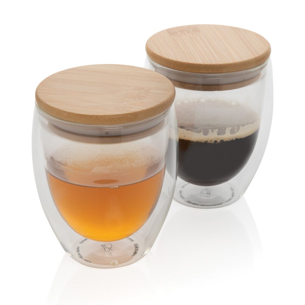 2-tlg Set Borosilikatgläser mit Bambusdeckel 250ml - transparent-486