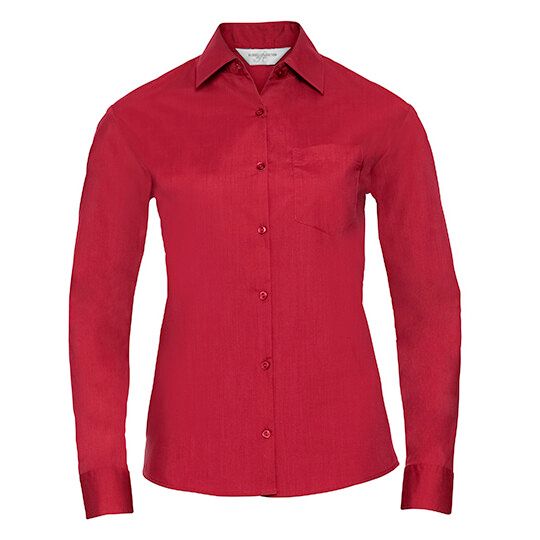 Ladies' Long Sleeve Classic Polycotton Poplin Shirt - classic red-443