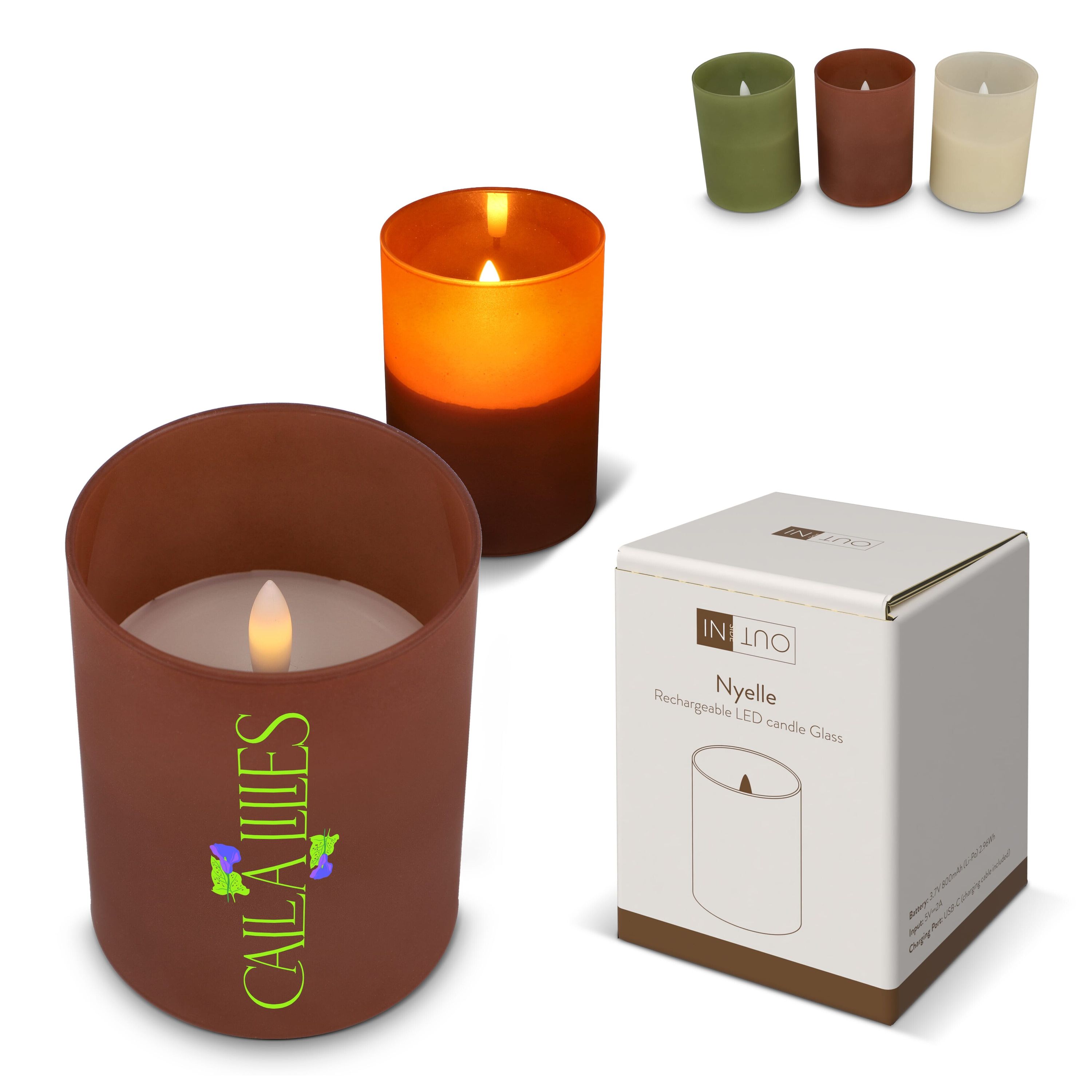 Nyelle Wiederaufladbare LED-Wachskerze im Glas - beige-690