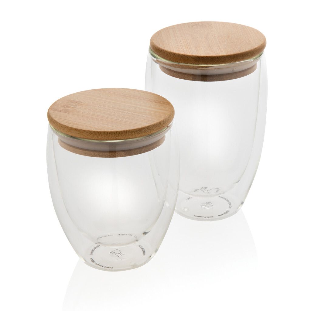 2-tlg Set Borosilikatgläser mit Bambusdeckel 350ml - transparent-285