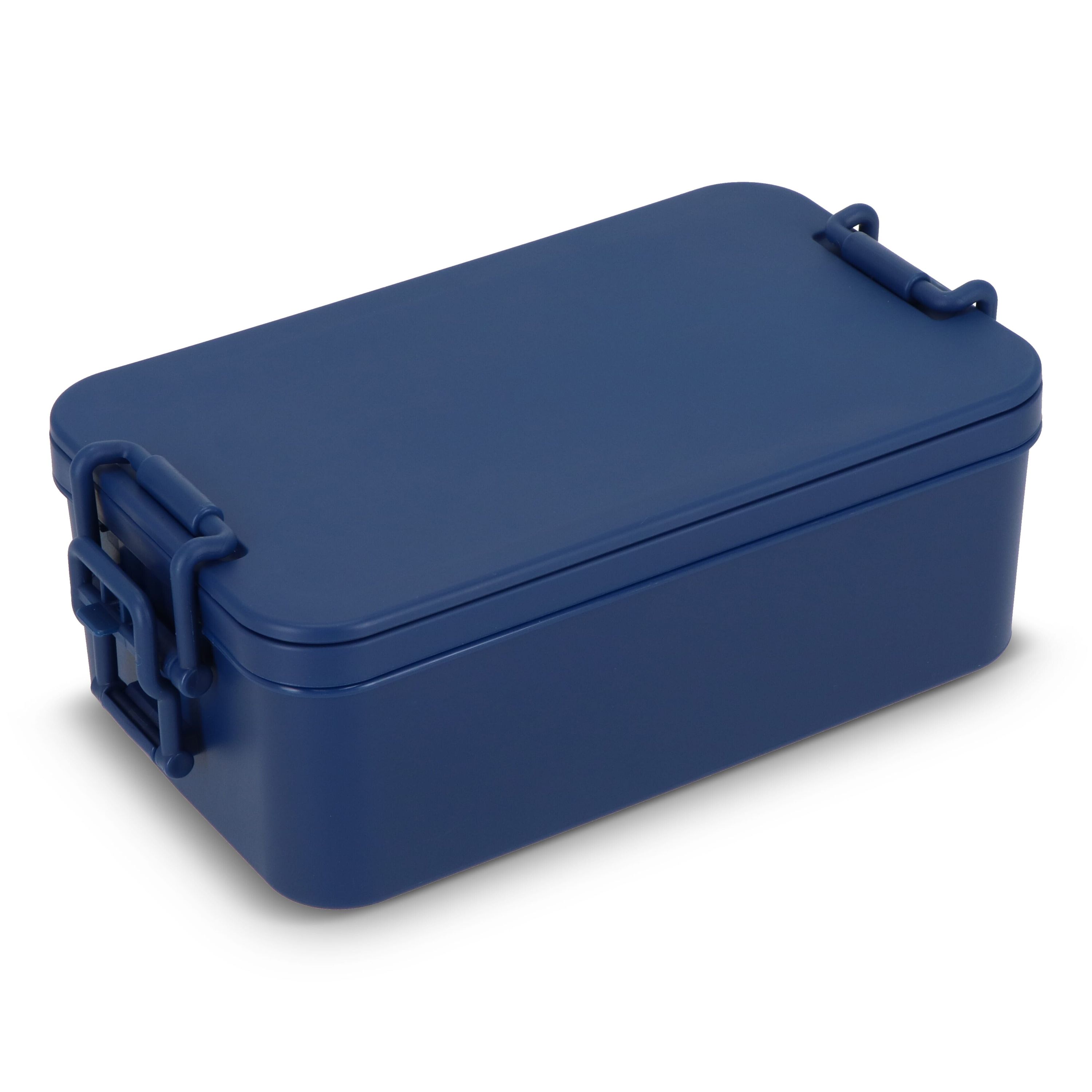 Doppelte Lunchbox mit Besteck - dunkelblau-909