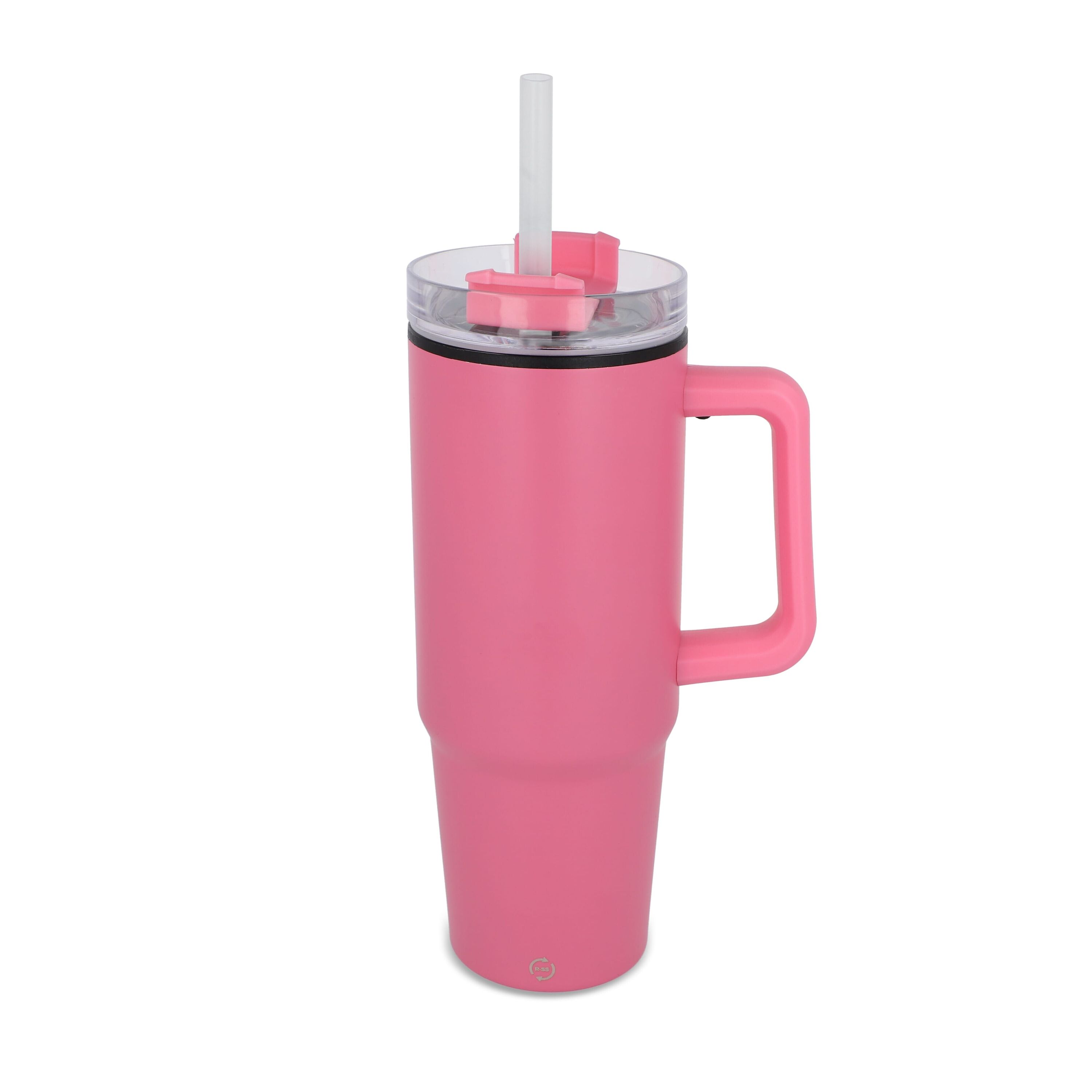 Miami Becher mit Henkel und Strohhalm 800ml - rosa-464