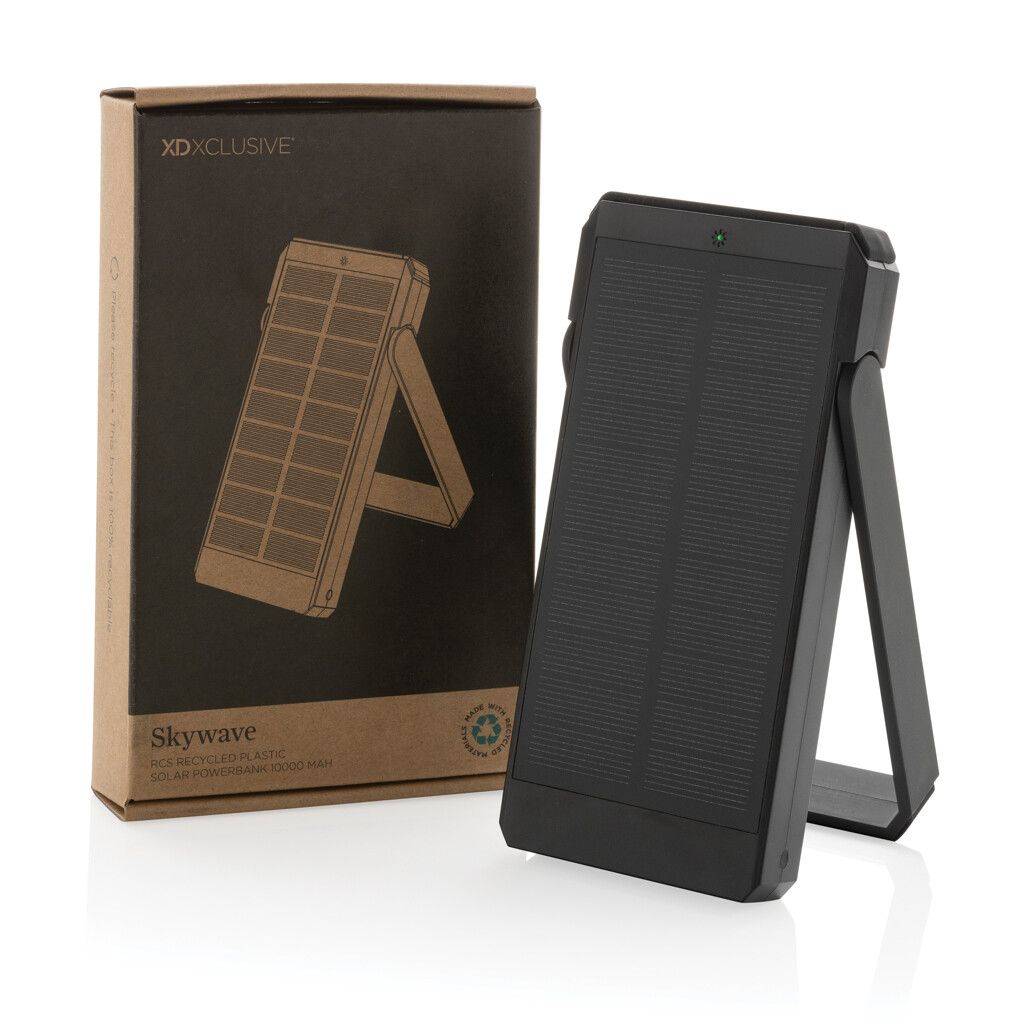 Skywave 10000mAh Solarpowerbank aus RCS recycelt. Kunststoff - schwarz-1000