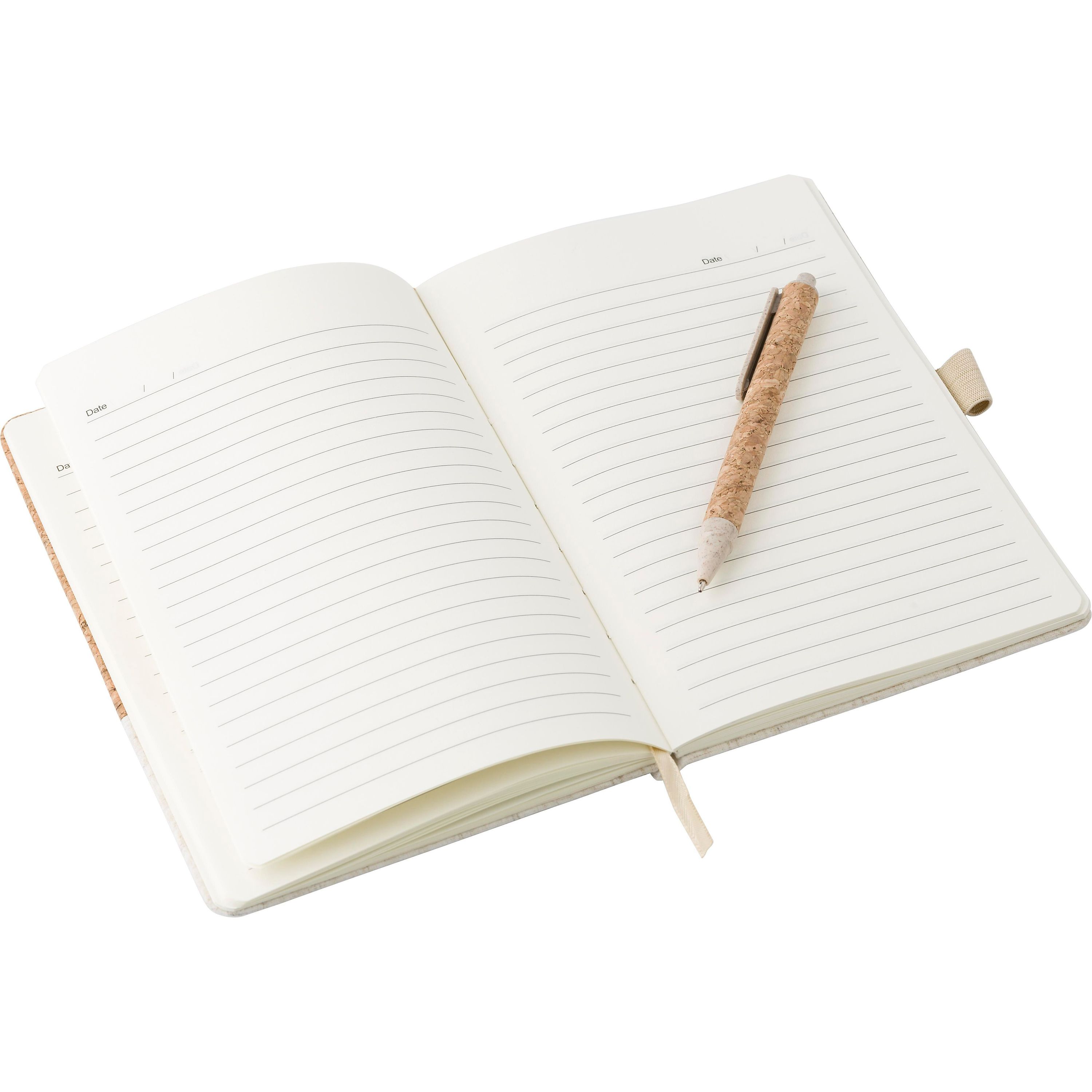 Cork-Line Notizbuch aus Kork und Leinen und Kugelschreiber aus Weizenstroh Kenzo - braun-8
