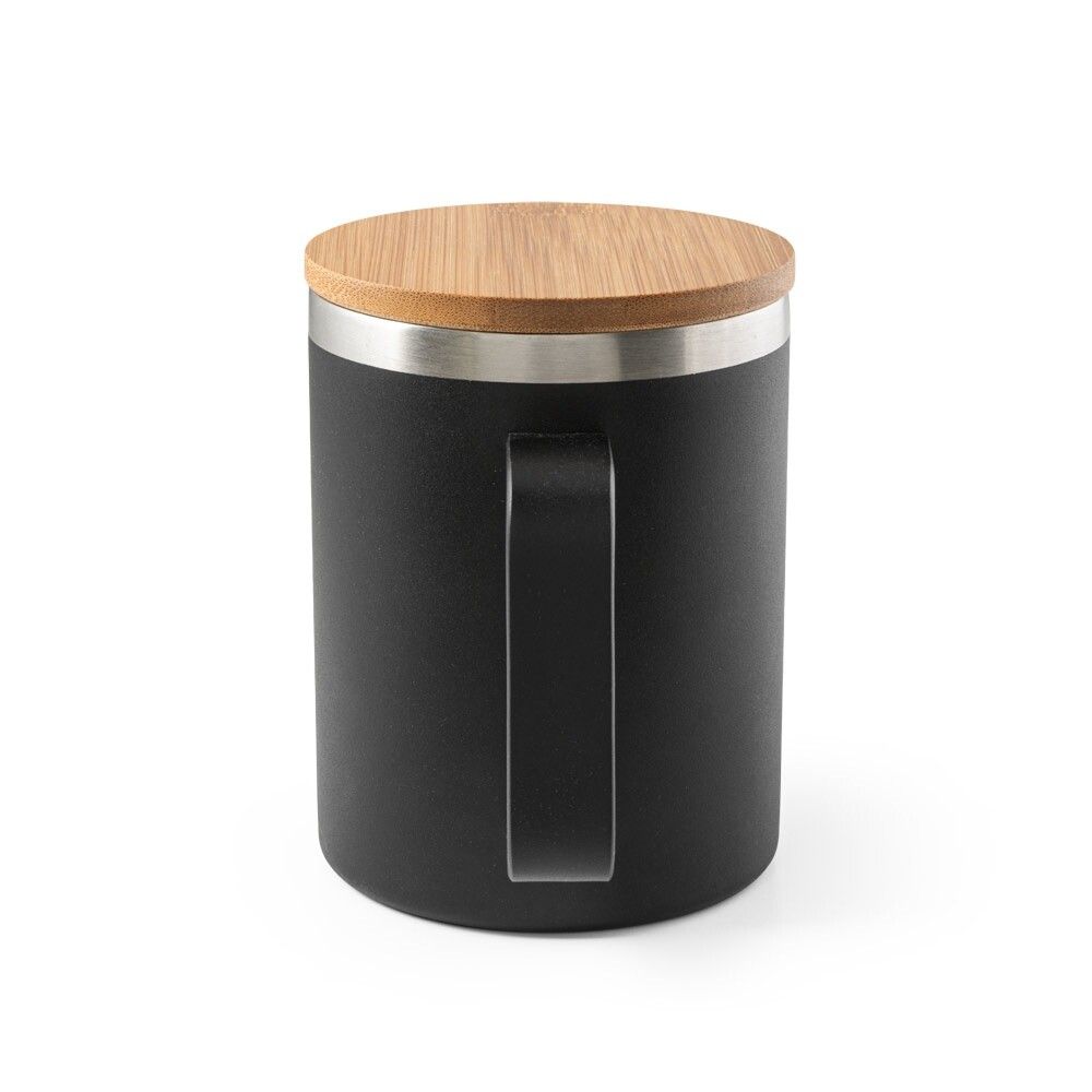 LAUDA Becher aus 90% recyceltem Edelstahl mit Bambusdeckel 420 mL - schwarz-667