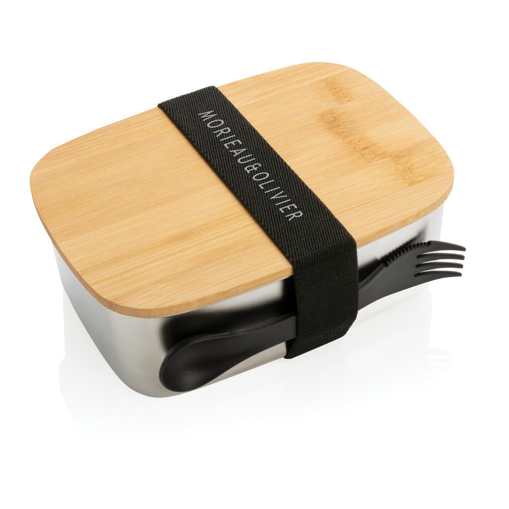 Stainless Steel Lunchbox mit Bambus-Deckel und Göffel - silber-465