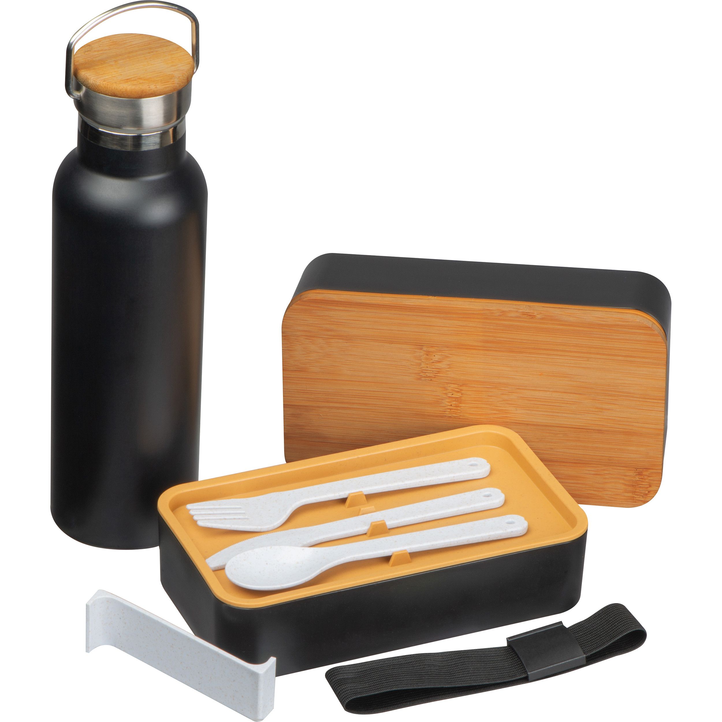 Set aus Lunchbox und Trinkflasche - schwarz-865