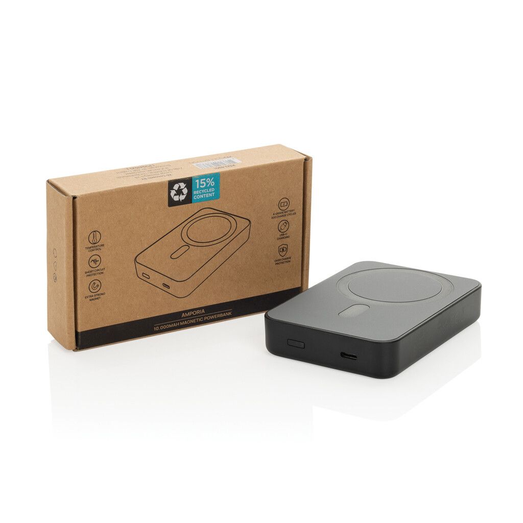 Amporia 10.000mAh magnetische Powerbank aus RCS rec. ABS - schwarz-495