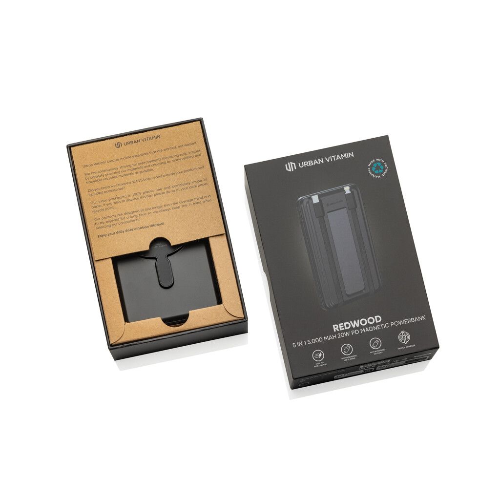 Urban Vitamin Redwood 5-in-1 5.000mAh 20W PD magn. Powerbank - schwarz-606