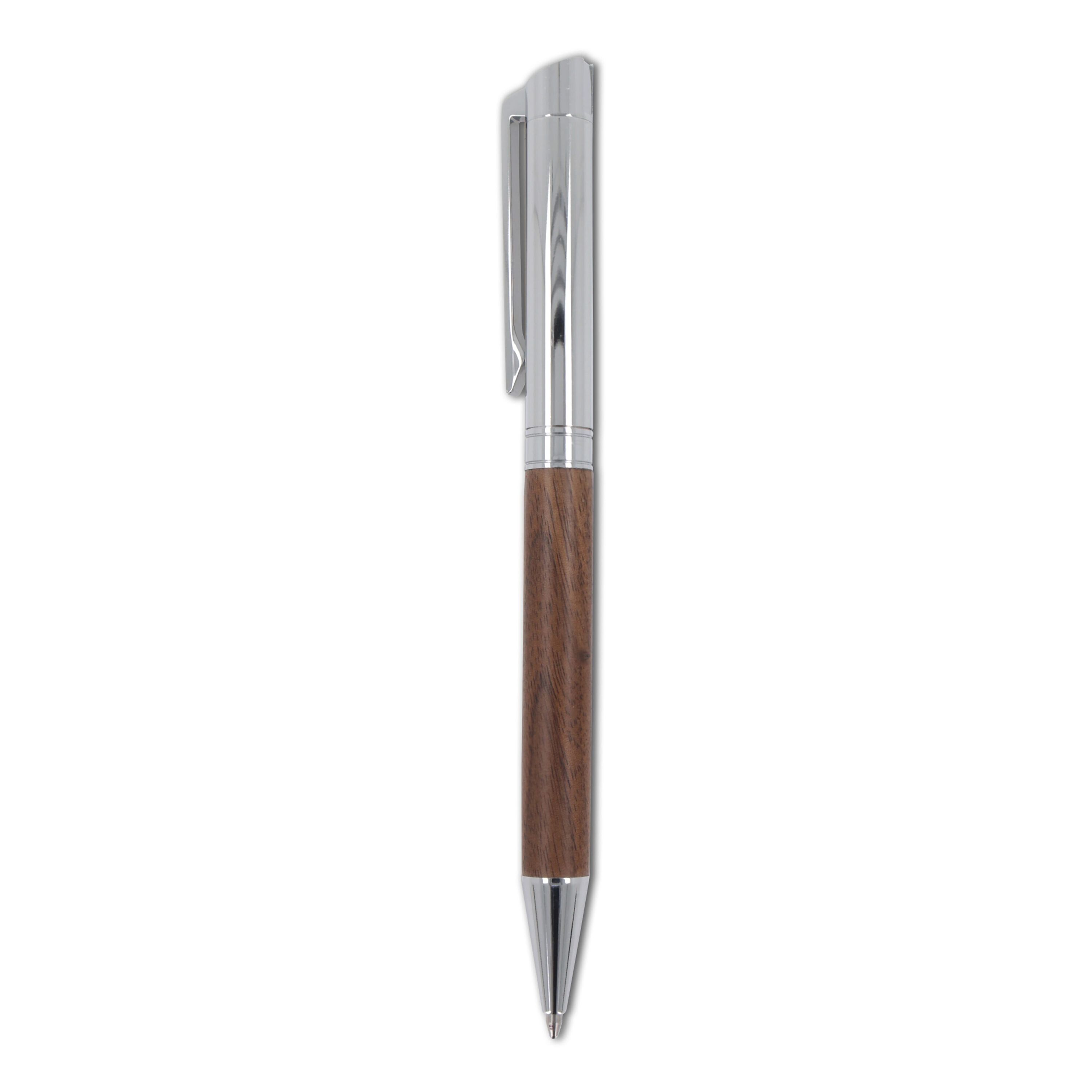 Set Kugelschreiber und Rollerball aus Metall Nussbaumholz in Geschenkbox - holz-891