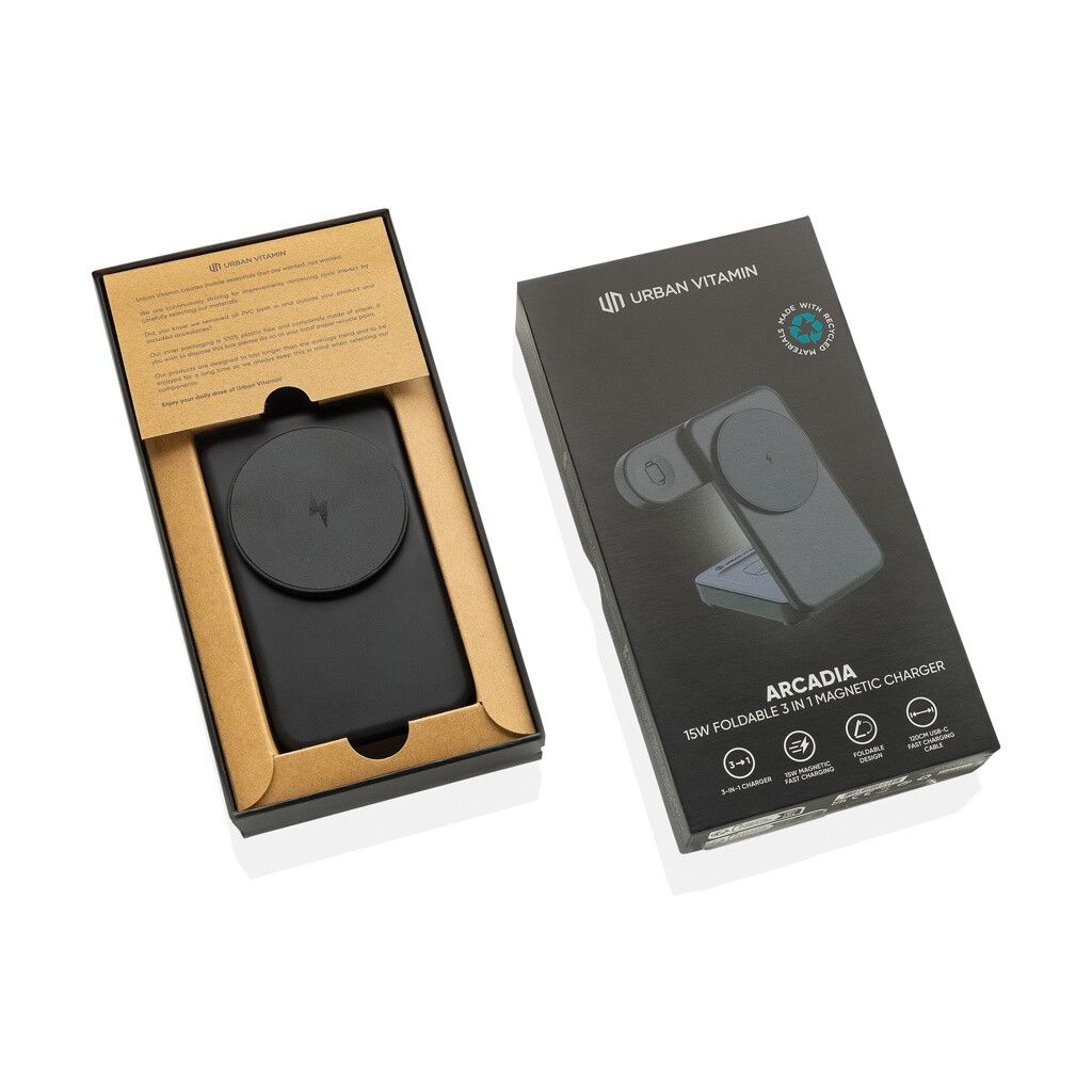 Urban Vitamin Arcadia 15W 3in1 Magnet-Charger aus RCS rABS - schwarz-661