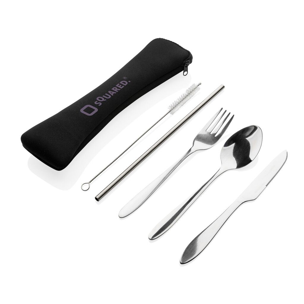 4-teiliges wiederverwendbares Besteckset aus Stainless-Steel - silber-779