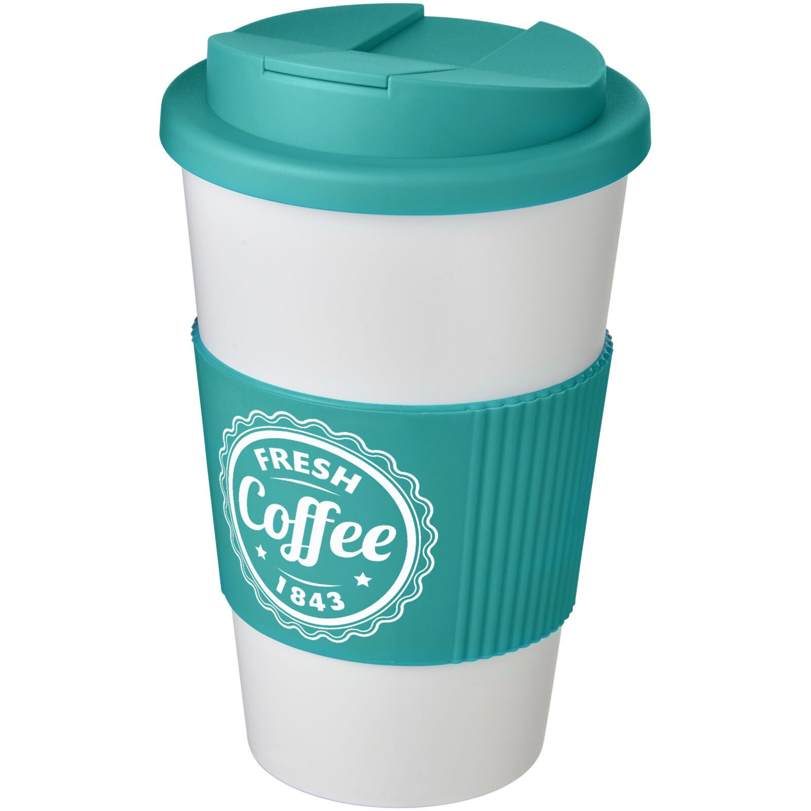 Americano 350 ml Isolierbecher mit Schutzring & auslaufsicherem Schraubverschluss - weiss -  aquablau-715